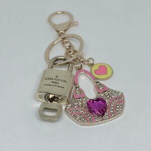 Louis Vuitton Lock and Key #301 w/a Gold Crystal Handbag Heart Charm Keychain